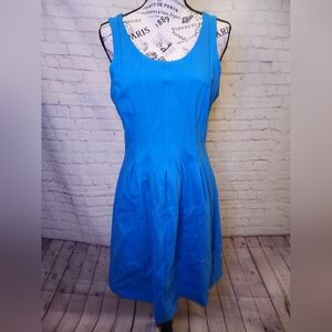J. Crew Scuba Dress Womens 10 Blue Pleated Fit & Flare Zip Closure Sleeveless